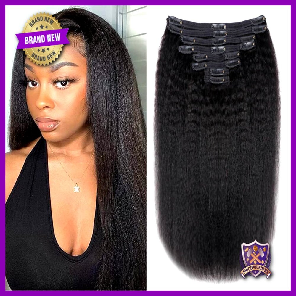 Kinky Straight Human Hair Clip In Extensions 16 Inch 120g Full Head 8pcs